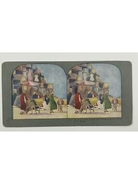 Antique Stereoview Card 1377 Arab Guides & Vendors Pyramids Egypt Vintage  L-1